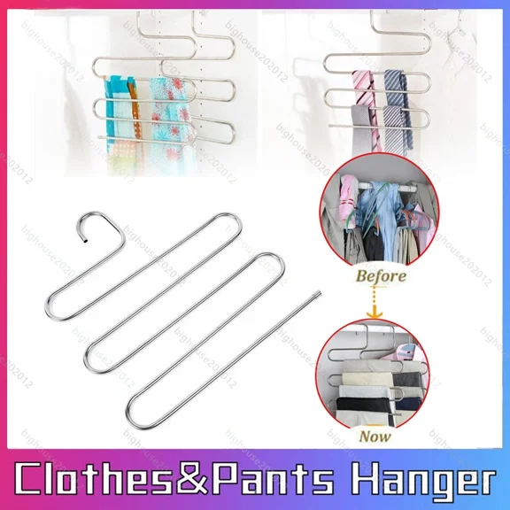 5 Layer Clothes Hanger Pants Tie Trouser Space Saving Organizer Scarf Jeans Rack
