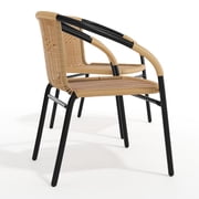 BizChair Set of 2 Commercial Grade Beige Rattan Indoor-Outdoor Restaurant Stack Chairs