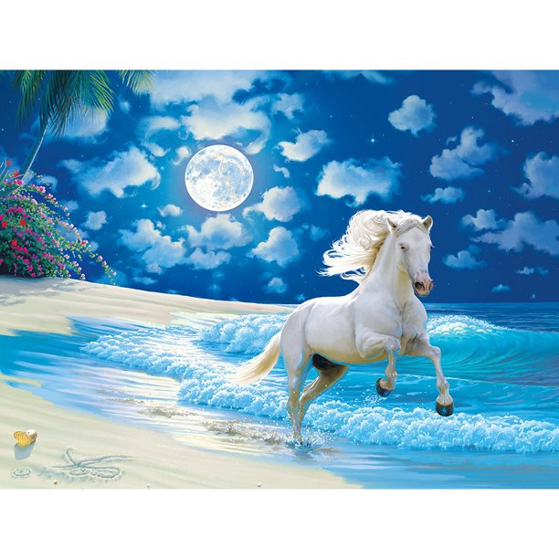 Pintura de diamante (DE6566) 5D DIY Sea Moon Horse Square Rhinestone Imagen 20X30cm Hugtrwg Para estrenar