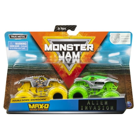 Monster Jam Official Max D Vs. Alien Invasion Die Cast Monster Trucks 1:64 Scale, 2 Pack Vehicle Playset