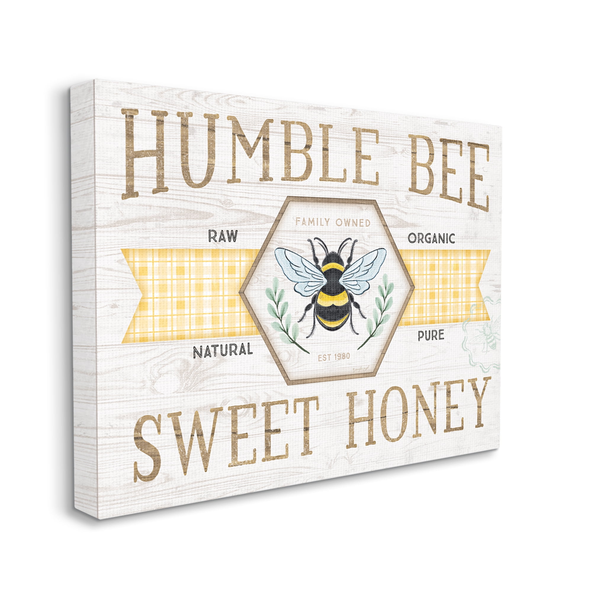 Stupell Industries Sweet Honey Bumble Bee Sign Country Tartan Banner Graphic Art Gallery Wrapped Canvas Print Wall Art, Design by Jennifer Pugh