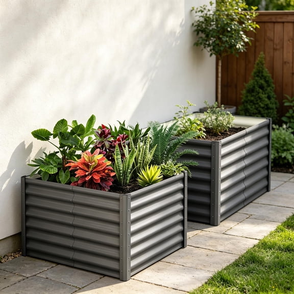 6x3x2FT Elevated Metal Garden Bed 2-Pack Galvanized Anti-Rust Dark Grey