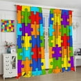 thumbnail image 4 of Puzzle Kitchen Curtains, Colorful Puzzle Pieces Fractal Children Hobby Activity Leisure Toys Cartoon Image, Window Drapes Set 2 Panels,84x84 Inches, 4 of 8