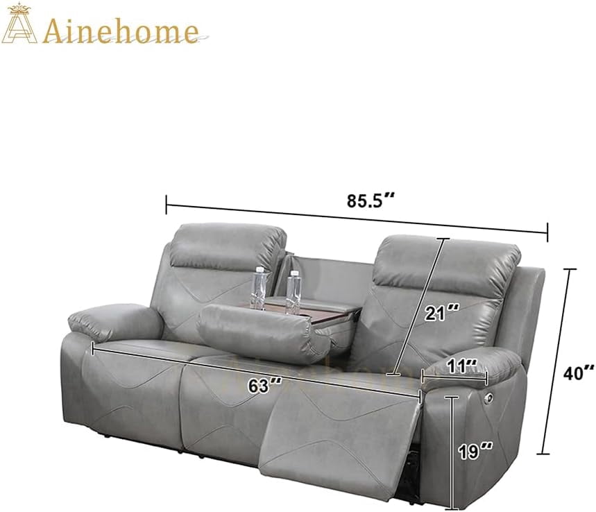Pon Living Furniture Inc Faux Leather Reclining Sofa with Usb Port, Gray