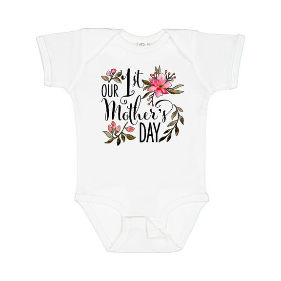 Inktastic Our First Mother's Day Pink Flowers Boys or Girls Baby Bodysuit