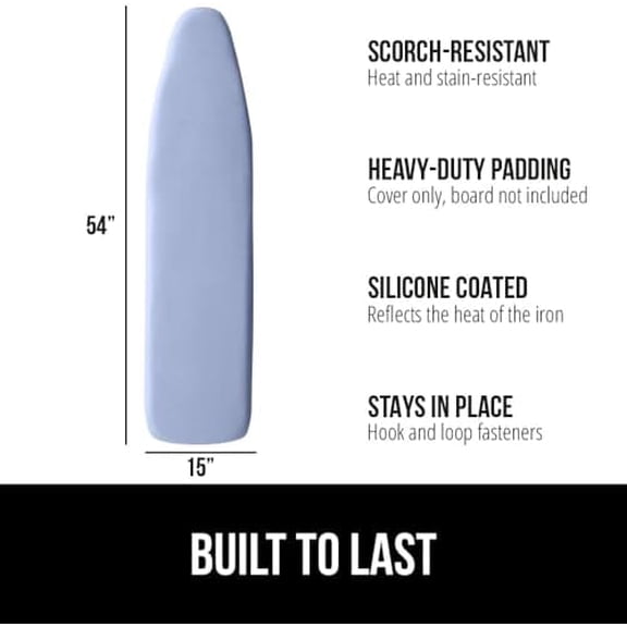 The Original Ironing Board Cover and Pad, Silicone Coating, Thick Scorch Resistant Padding, Heavy Duty Iron Covers Standard Boards, Hook and Loop Fastener Strap, Blue, 15x54