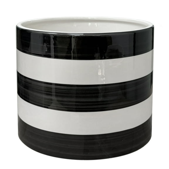 Mainstays Andrew 7.8" x 7.8" x 6.9" Round Rich Black and Arctic White Ceramic Planter