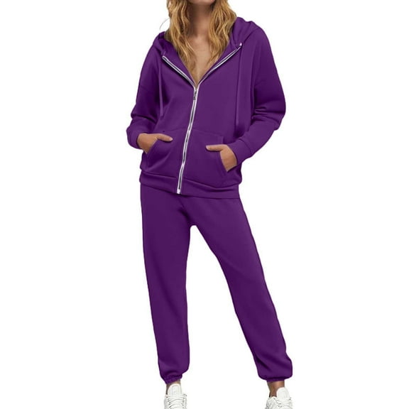 Aihuaihua Sweatsuits Women 2 Piece Outfit Zip Up Hoodie Matching Drawstring Waist Sweatpants Travel Comfy Lounge Sets (Back Pocket) Purple