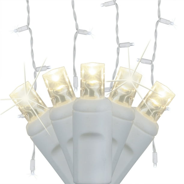 SoftTwinkle 70 Random Twinkle LED Mini Warm White Icicle Lights, White