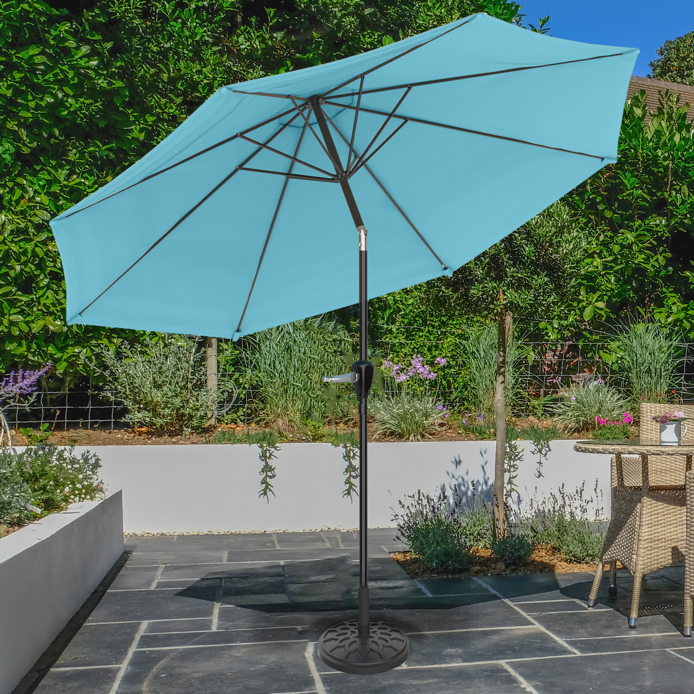 Pure Garden 10FT Patio Umbrella with Auto Tilt and Vented Canopy (Blue)