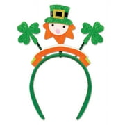 Beistle Club Pack of 12 St. Patrick's Day Glittered Shamrock and Leprechaun Bopper Headbands
