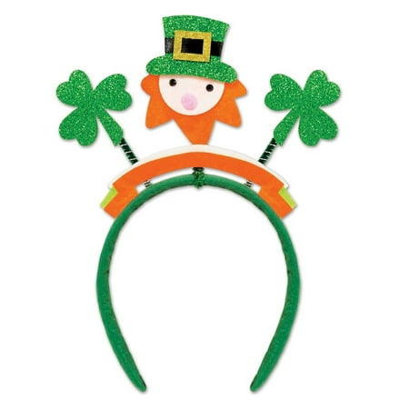 Beistle Club Pack of 12 St. Patrick's Day Glittered Shamrock and Leprechaun Bopper Headbands