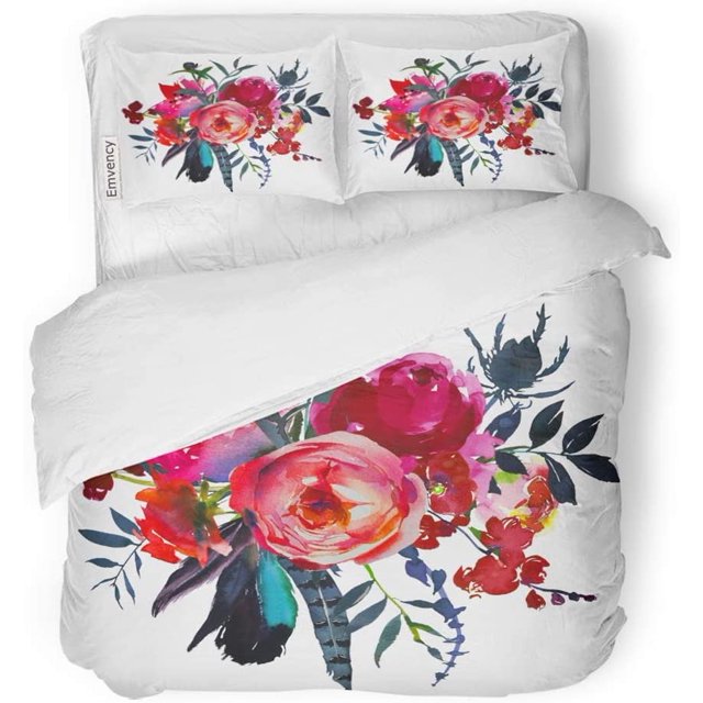 Juego de Ropa de Cama ABPHQTO de 3 Piezas Bayas Naranjas Flores Acuarela Rojo Azul Magenta Funda nórdica Tamaño Twin con 2 fundas de almohada