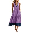 thumbnail image 3 of Oksale Flowy Dresses for Women Trendy Denim Print Deep V Neck Tank Dress with Pockets Loose Cozy Midi Vacation Dresses Purple L, 3 of 10