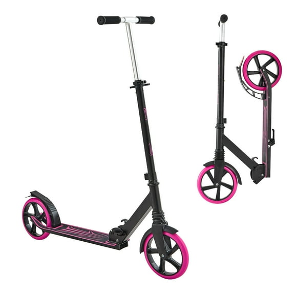 KFFKFF Kick Scooter for Kids, Teens, and Adults Ages 8 , 2-Wheel Scooter with Adjustable Handlebar, Sturdy Non-Slip Deck, Foldable Lightweight Design for Riders up to 220 lbs, Pink
