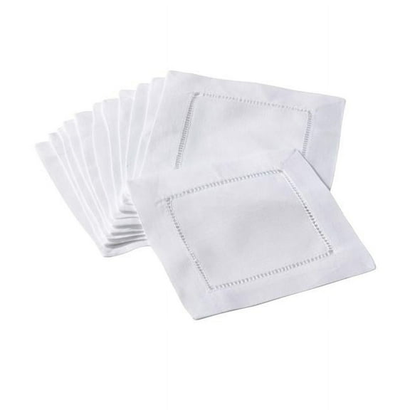 6 in. Swiss Dot Square Hemstitch Cocktail Napkin - White, Set of 12