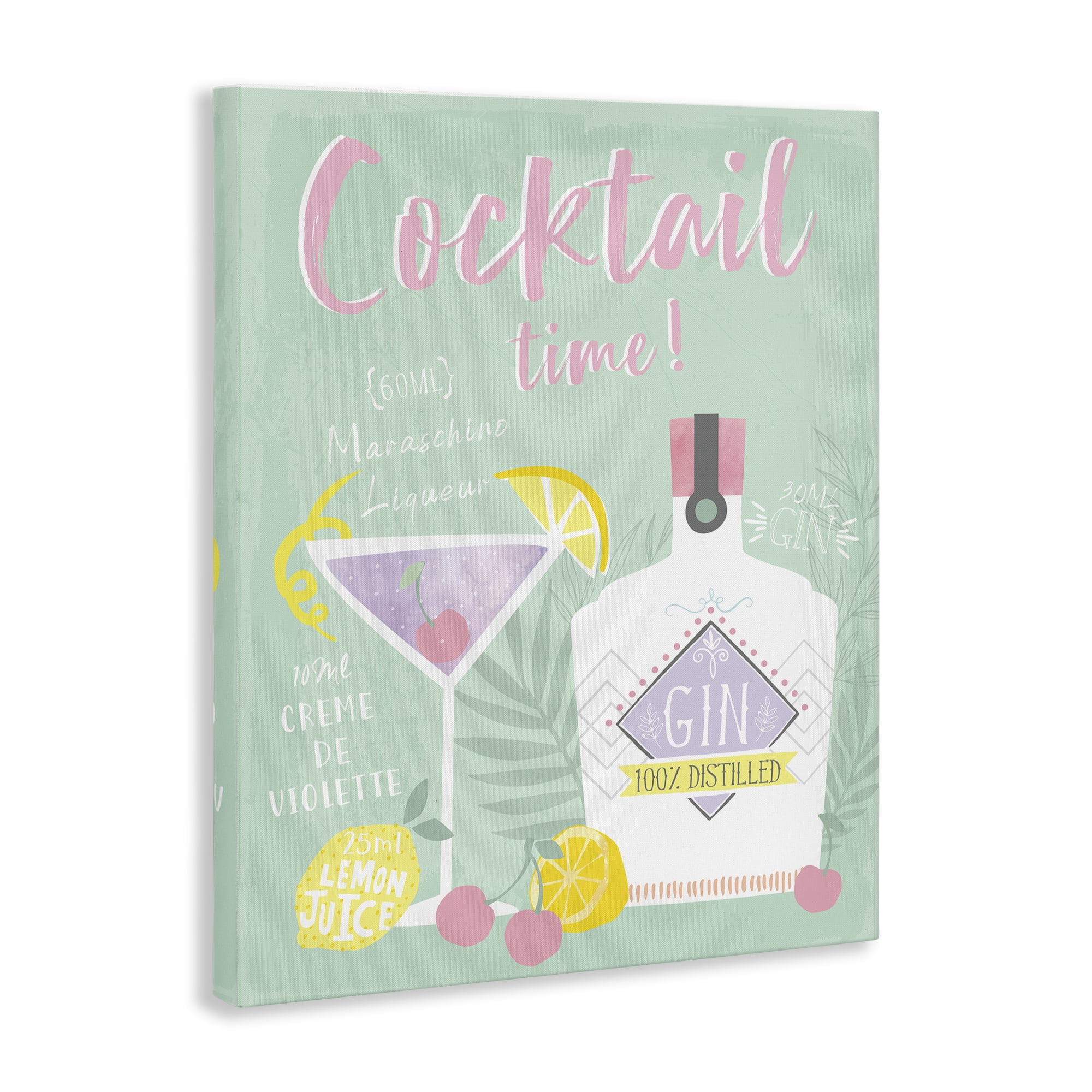 Stupell Industries Cocktail Time with Recipe Food & Beverage Painting Wrapped Canvas Art Print Wall Art, 36 x 48