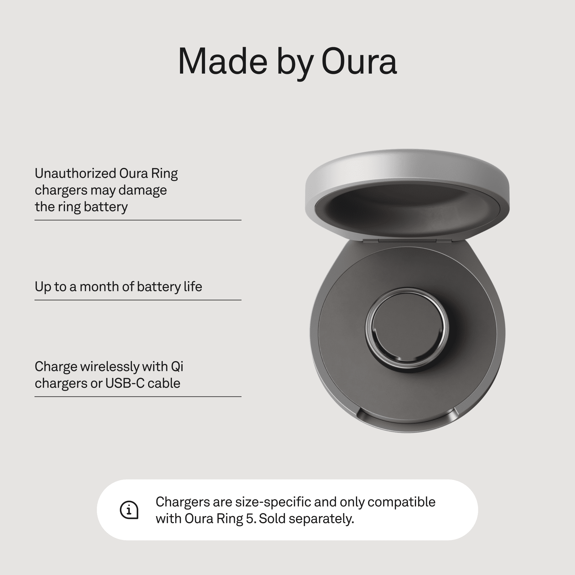 Oura Ring 5 Official Charging Case - Size 6 - Up to a month of battery life - USB-C Cord Compatible&nbsp;&nbsp;