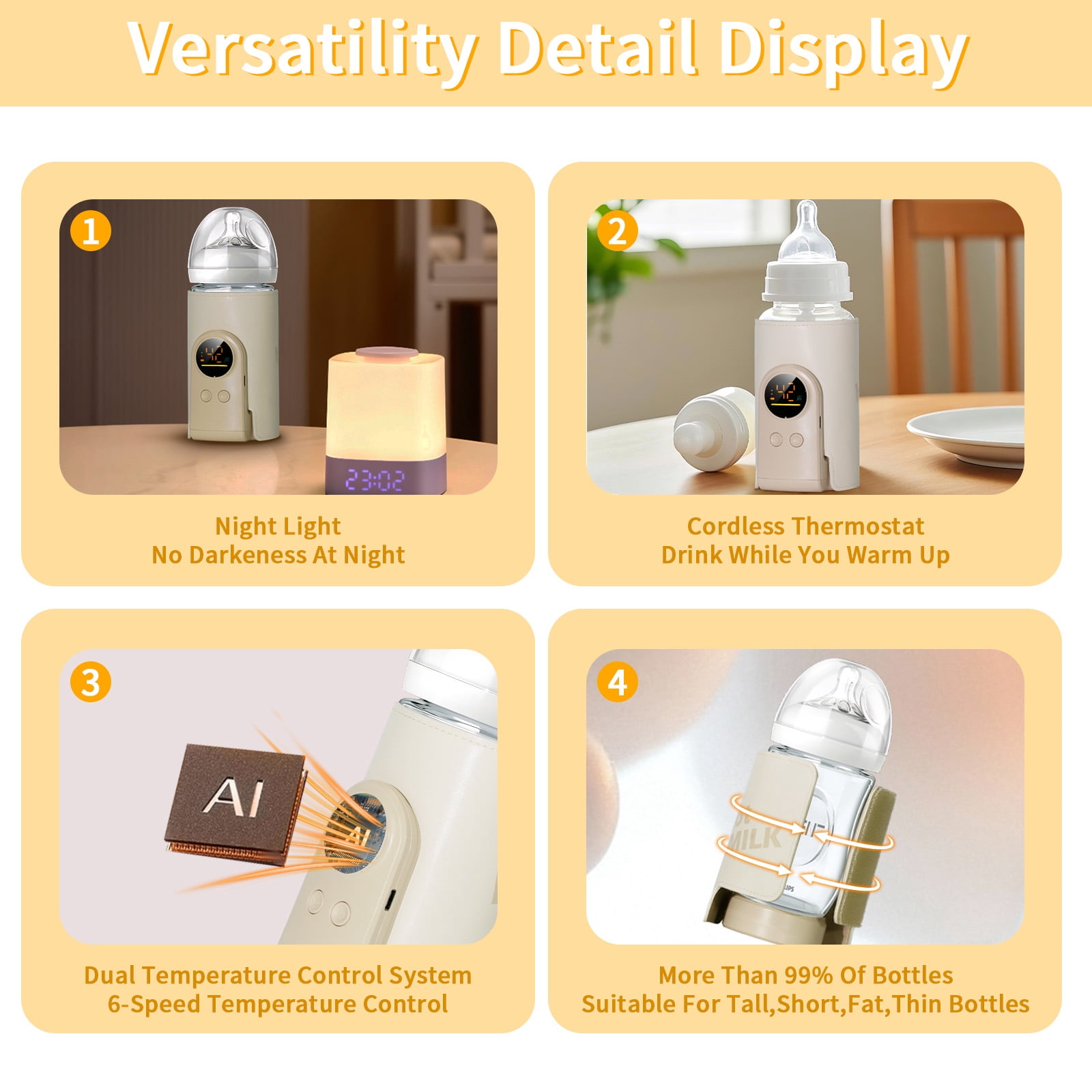 YESGIRL Upgrade Portable Bottle Warmer for Travel,6 Temp Milk Warmer with Smart Temperature Control & Night Light,Rapid Warming,Long-Lasting Warming up to 5-8H,for Breast Milk,6000mAh