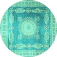 thumbnail image 1 of Ahgly Company Indoor Round Medallion Turquoise Blue Traditional Area Rugs, 8' Round, 1 of 4