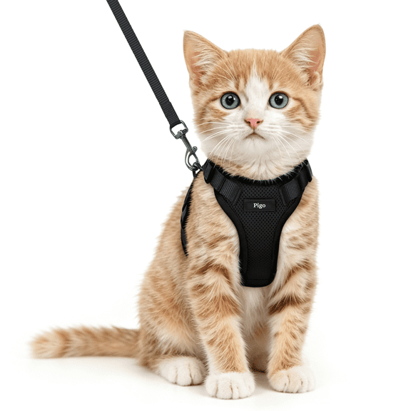 Pigo Cat Harness and Leash for Walking, Escape Proof Soft Adjustable Vest Harnesses for Cats, Easy Control Breathable Reflective Strips Jacket, Black