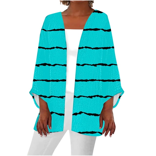 Birdeem Cardigan pour Femmes Imprimé Rayé Manches 3/4 Chemise Ample Cardigan
