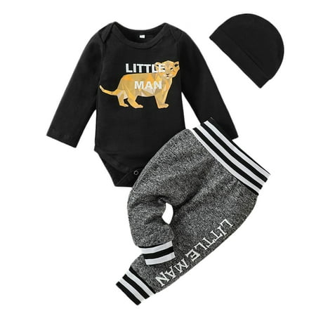 

SYNPOS Little Man Cute Lion Romper Pants Hat Baby Boys Long Sleeve 3PCS Outfits