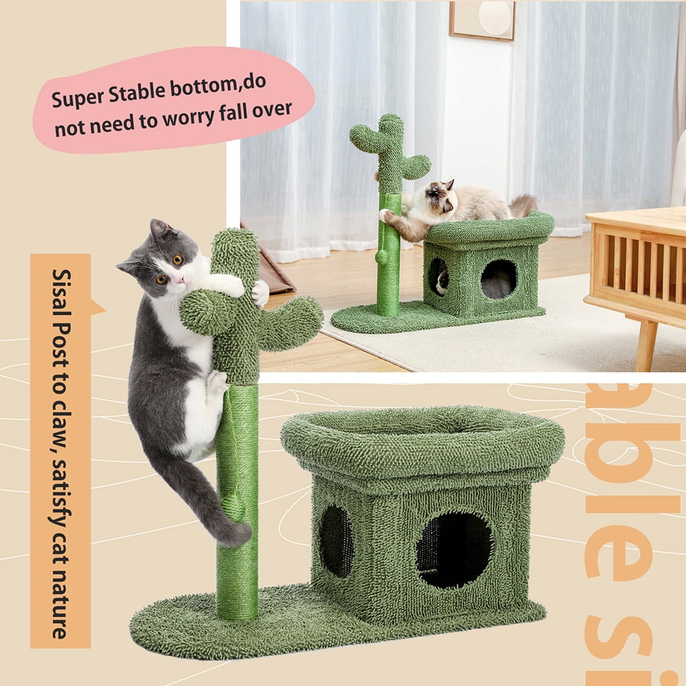 Kepooman Cat Scratching Post Cactus Cat Scratcher with 3 Scratching Poles and Dangling Ball, Green Kepooman Cat Scratching Post Cactus Cat Scratcher with 3 Scratching Poles and Dangling Ball, Green