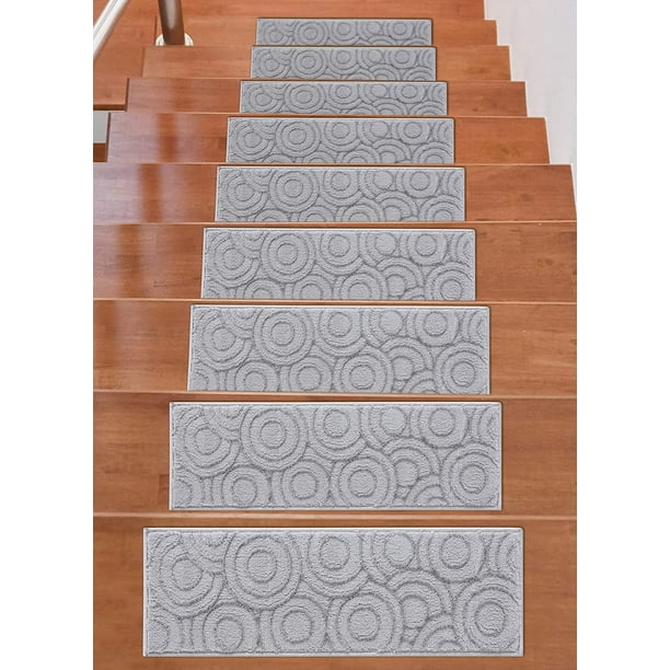 Beverly Rug Indoor Non Slip Carpet Stair Treads W Installed Tape 9 X28 Circles Light Grey Dark Grey Set Of 13 Walmart Com Walmart Com