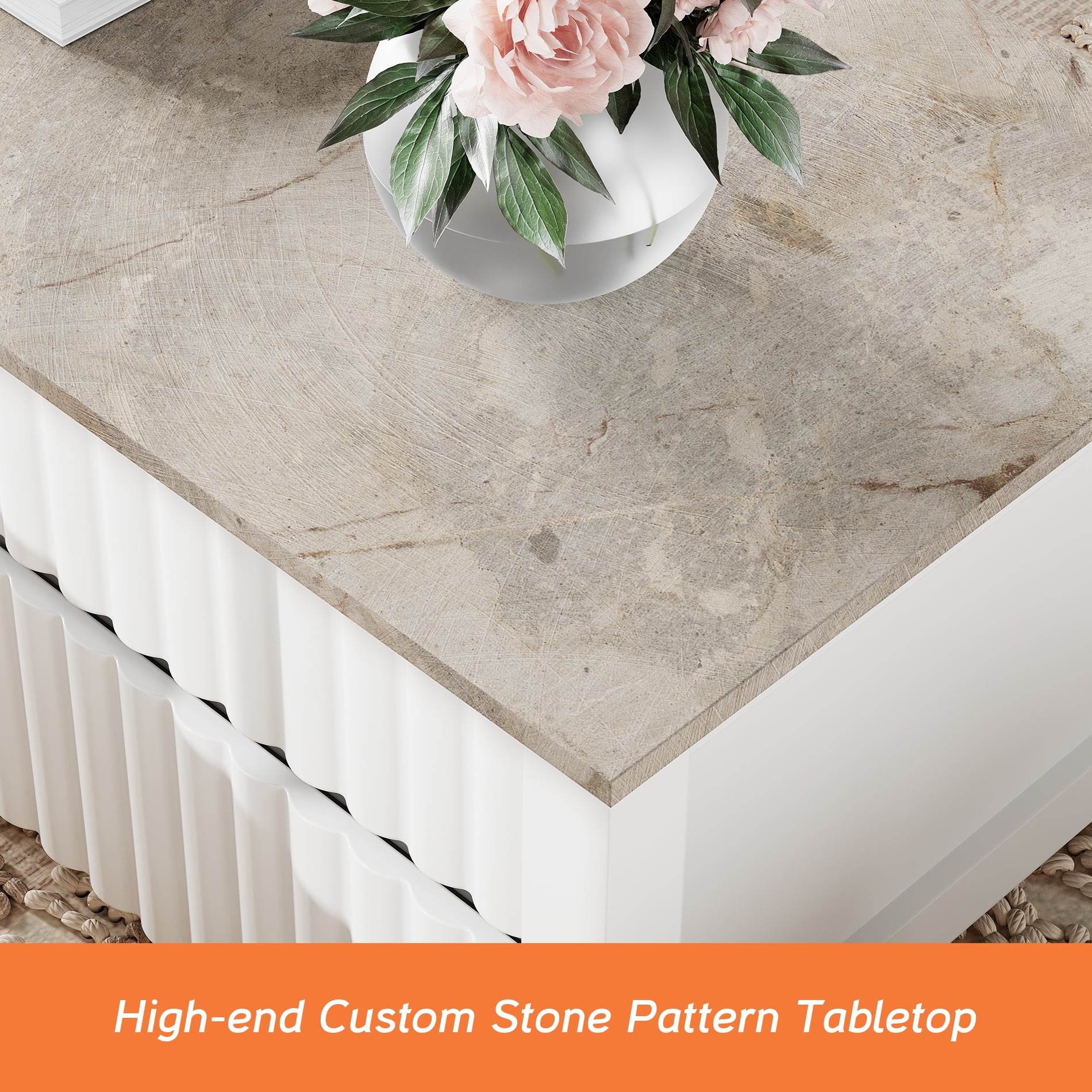 Modern Coffee Table with Sliding Drawers for Living Room, White