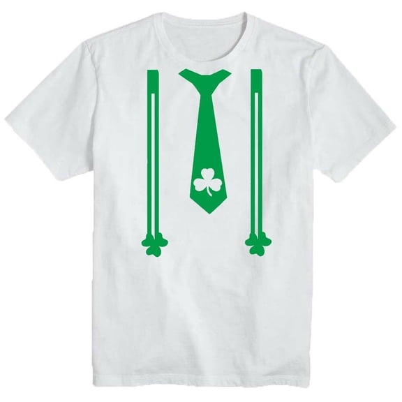 Tie Suspenders Men T-Shirt St Patrick's Day Irish Party Shamrock Tee Color White Small