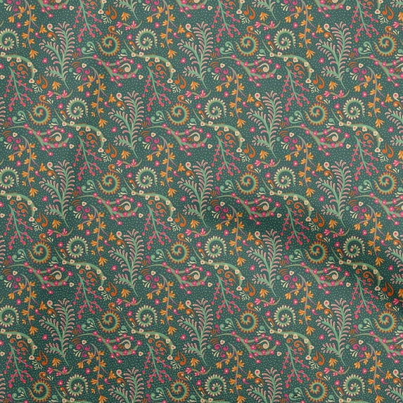 oneOone Cotton Jersey Dark Teal Green Fabric Floral Sewing Material Print Fabric By The Yard 58 Inch Wide