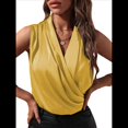 thumbnail image 2 of Blusa Elegante de Satén Cruzada con Cuello en V y Sin Mangas para Mujer Amarillo XL, 2 of 8