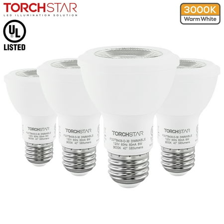

TorchStar Dimmable PAR20 LED Light Bulbs for Recessed Landscape Accent Track General Lighting 8W(50W Equivalent) 3000K Warm White E26 Medium Screw Base UL Listed Pack of 4