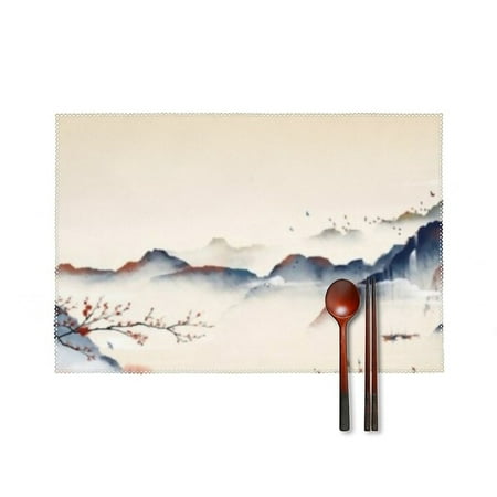 

Mountain peaks full plum blossoms ancient Dinner Placemats Set of 4 Kitchen Table Placemats 18 * 12 Inches Place Mats Dining Tables Indoor for Kitchen Table Washable Decorations