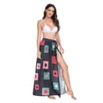 thumbnail image 2 of FORMRS Womens Long Sarong Beach Wrap Semi-Sheer Bikini Skirt Bathing Swimsuit Cover Up, Red Block Pattern, 2 of 7
