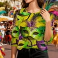 thumbnail image 6 of successthop Women Mardi Gras Blouse Mask Print Crewneck Festival Outfits Lightweight 3/4 Sleeve Tops Vacation Shirts L, 6 of 9