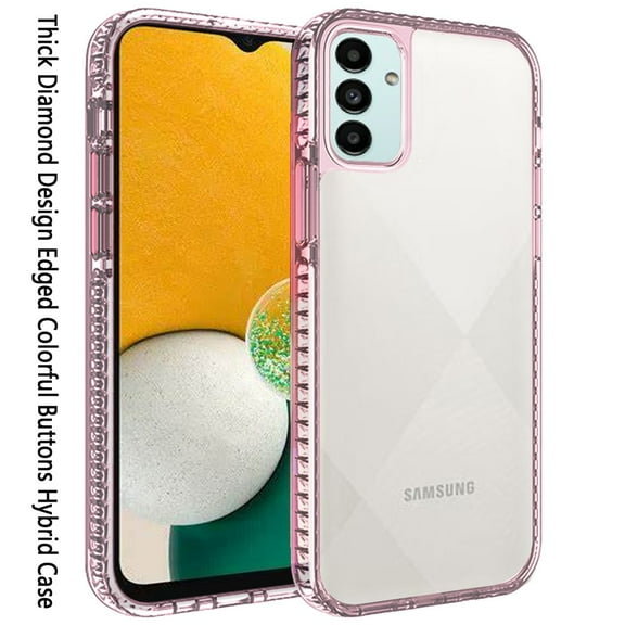 For Samsung Galaxy A13 5G Crystal Transparent Rugged Shockproof Hybrid PC Colorful Buttons Military Grade Protection Back Cover ,Xpm Phone Case [Rose Gold Pink]