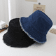 thumbnail image 4 of Sombrero de pescador de mezclilla deshilachada de color sólido, sombrero de lavabo con forma de cubo que cubre la cara lavado para mujer, 4 of 5