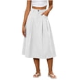 thumbnail image 2 of WQNVRNR Womens Max Skirt- Casual Elastic Waist Pleated Zip Button Summer A-Line Long Skirts White Size L, 2 of 7