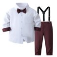 thumbnail image 2 of Xdegoge Toddler Boys formal Suit Clothes Set Long Sleeve Button Down Dress Shirt with Bowtie and Suspender Pants Gentleman Outfit for Wedding Party, 2 of 9