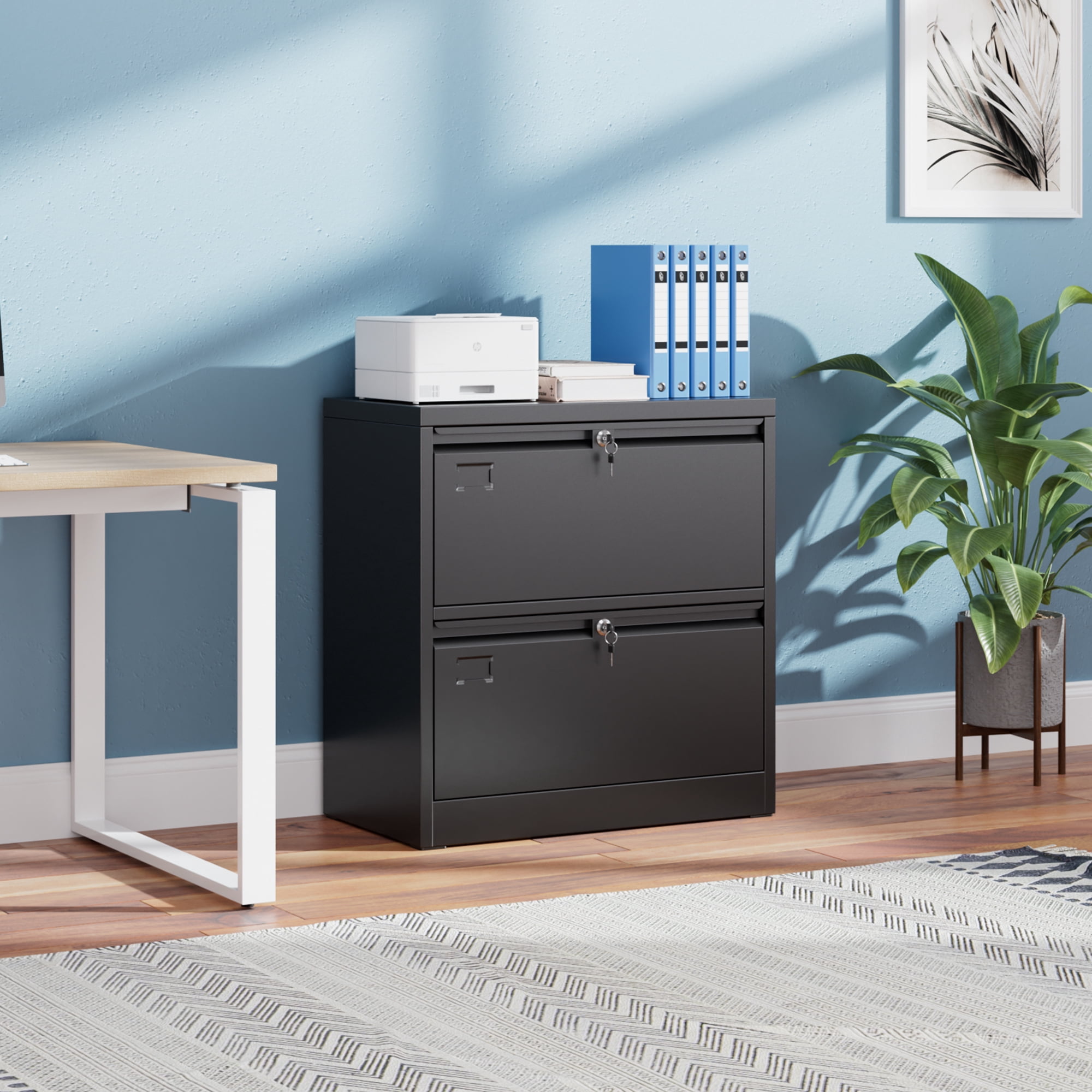 AOBABO Metal Lateral File Storage Cabinet with 2 Drawer,Lockable Steel Filing Storage Cabinet for Office and Home, Black, Assembly Required