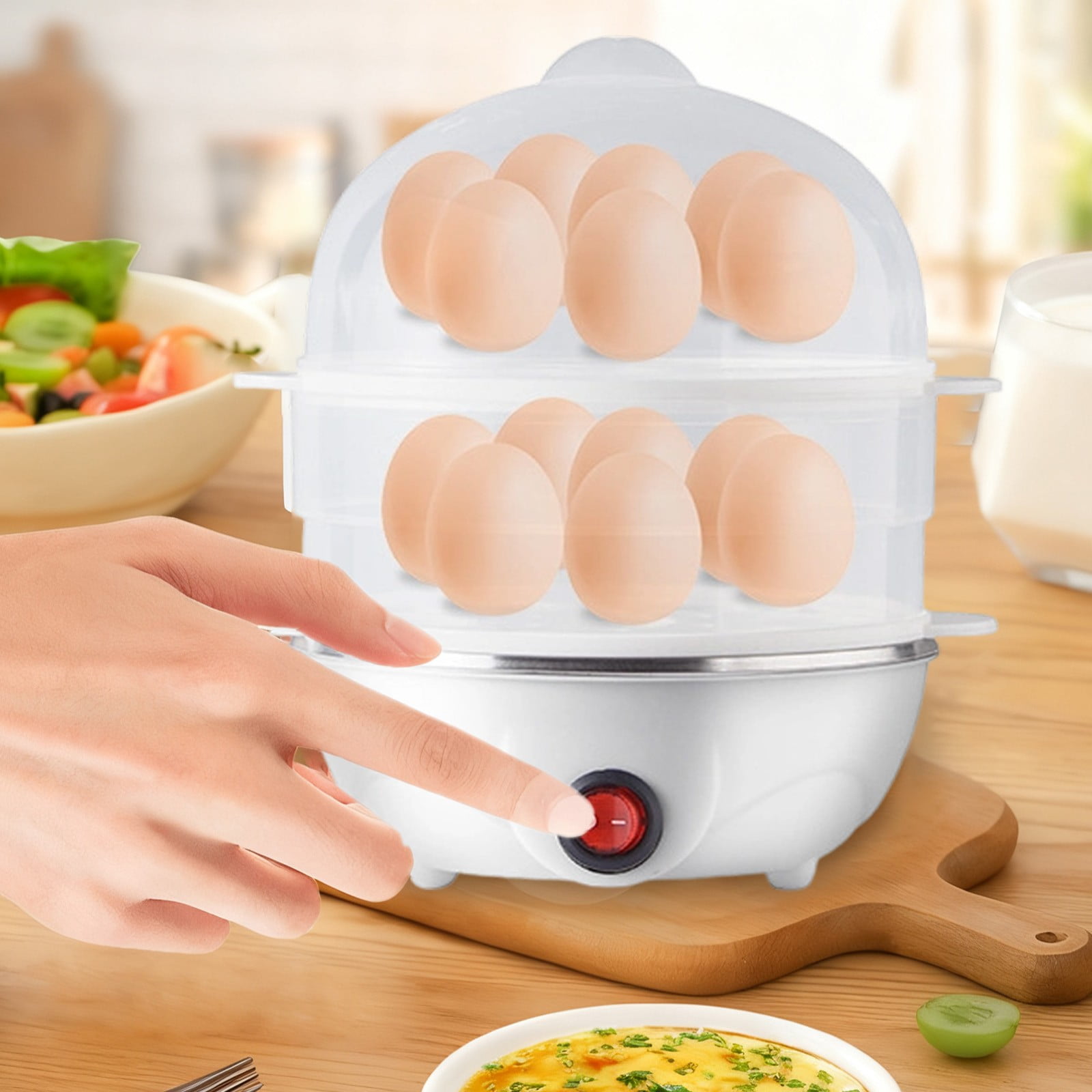 Double Layer Electric Egg Cooker for Hard or Soft Boiled Eggs, Automatic Shut-Off Breakfast Maker, Compact Appliance for Family Meal Prep and Dorm Rooms