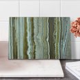 thumbnail image 2 of Marble Print Cutting Board, Onyx Marble Rock Themed Vertical Lines and Blurry Stripes in Earth Color, Decorative Tempered Glass Cutting and Serving Board, Small Size, Mustard Brown, by Ambesonne, 2 of 5