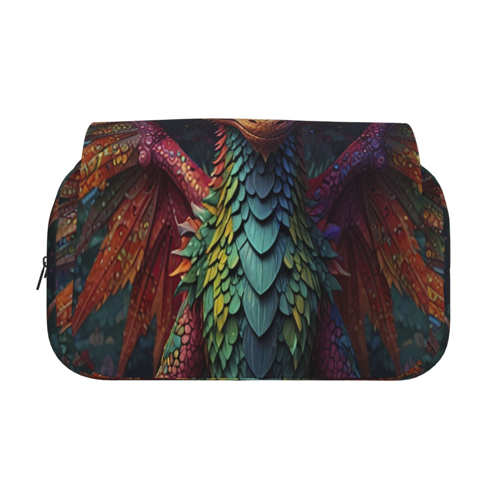 Rateoe Whimsical Dragon Color Cool Pattern Double Clamshell Pen Case, Storage Organizer with Two Zipper Compartments– Holds Up to 50 Pencils & Pens