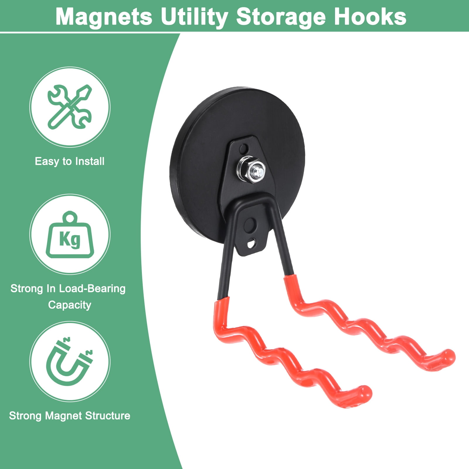 Uxcell 2-Pack Strong Garage Magnetic Hooks, Magnetic Wave Hooks with Anti-Slip Coating [Orange]