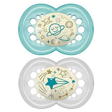 MAM Night Pacifiers (2 Count), MAM Pacifiers 6  Months, Best Pacifier for Breastfed Babies, Glow in The Dark Pacifier, Baby Unisex Pacifier, 6-16 (Pack of 2)