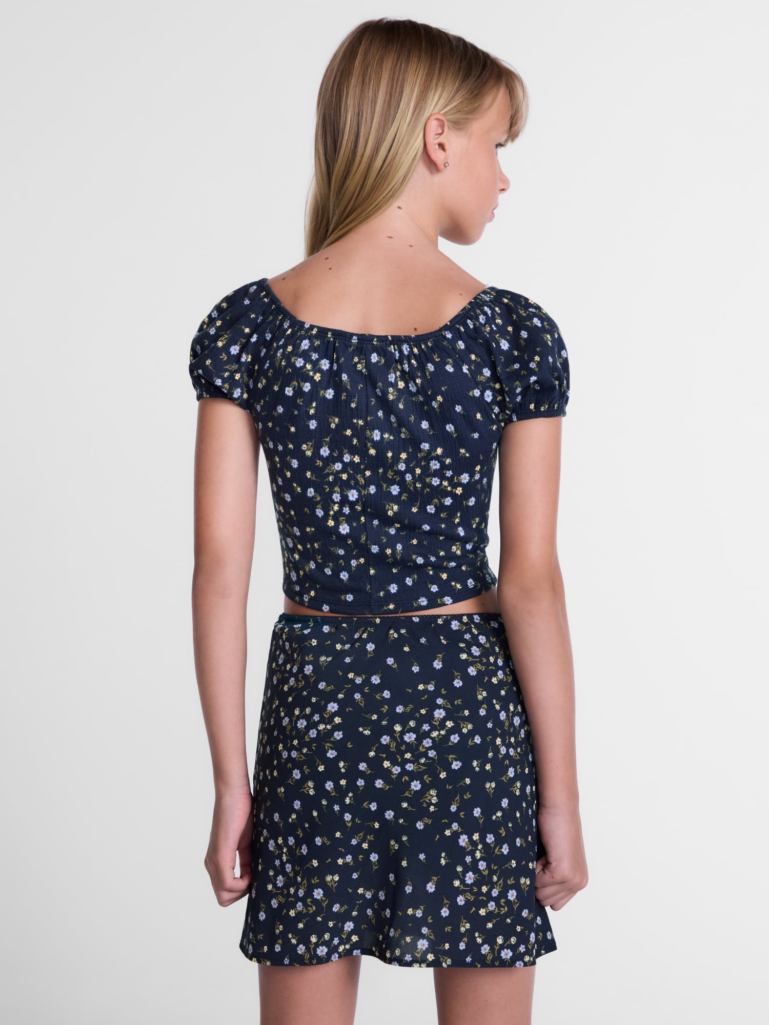 Weekend Academy Girls Printed Top with Puff Sleeves, Sizes 4-18