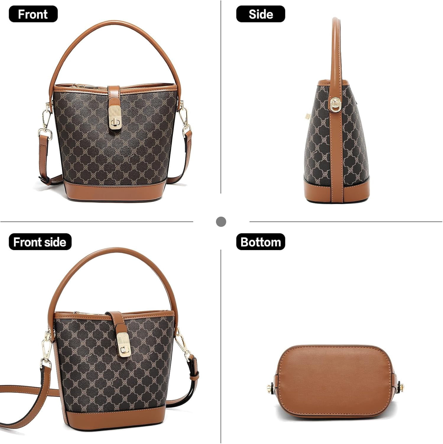 Kwuty Coated Canvas Bucket Crossbody Bags for Women Top-Handle Handbags Small Satchel Purse Trendy Twist Lock