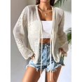thumbnail image 2 of Womens Casual Cardigan Beach Long Sleeve Hollow Out Tie-Front Crochet Cardigan Creamy White L, 2 of 6